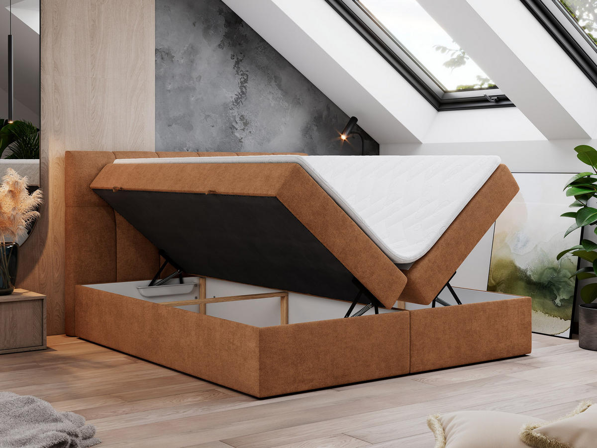 BOXBETT RICO 160/200 Orange Struktur - H3 - Orange, Holz/Textil (160/200cm) - MKS