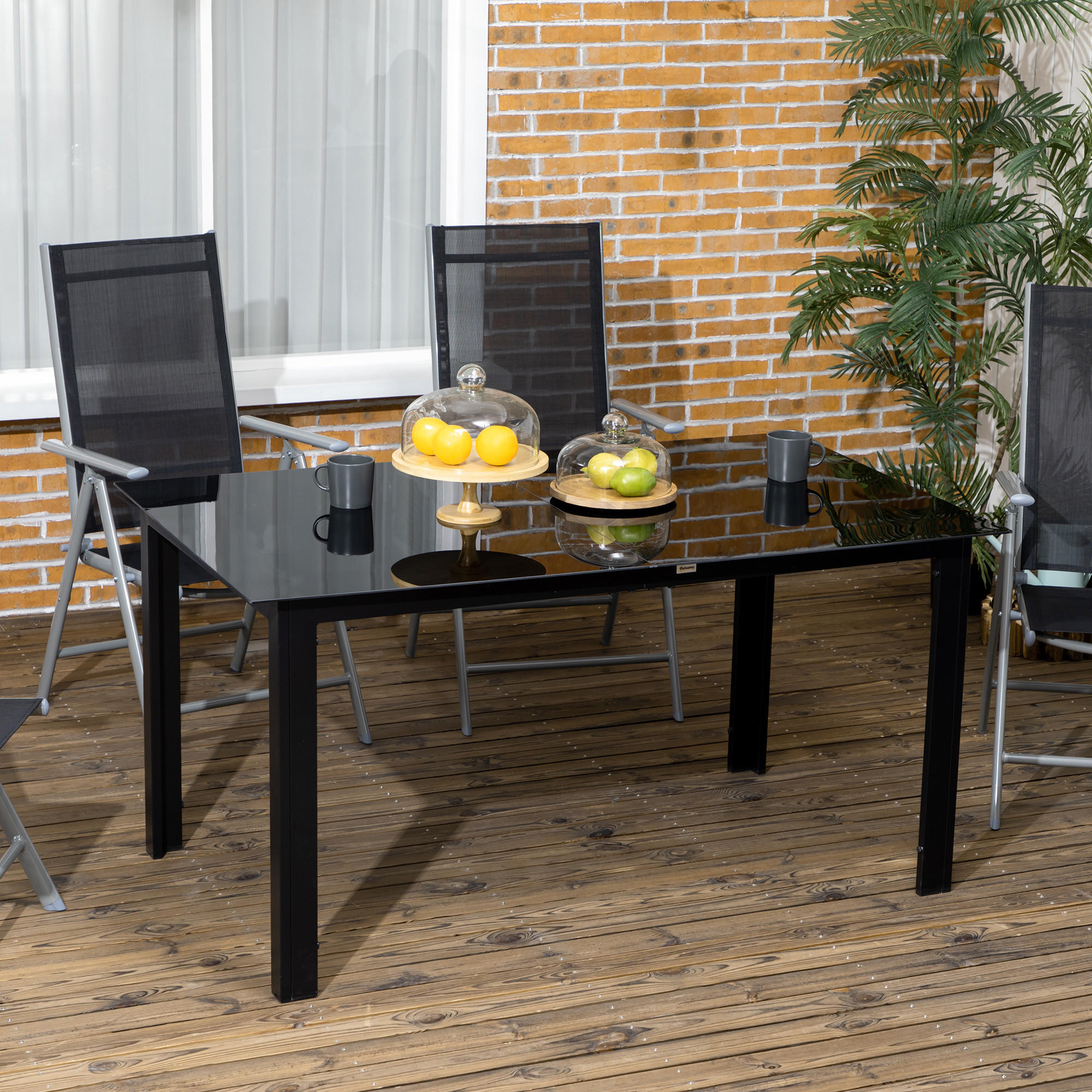GARTENTISCH, Schwarz, Aluminium, Glas - Schwarz, Glas/Metall (150/90/74cm) - Outsunny