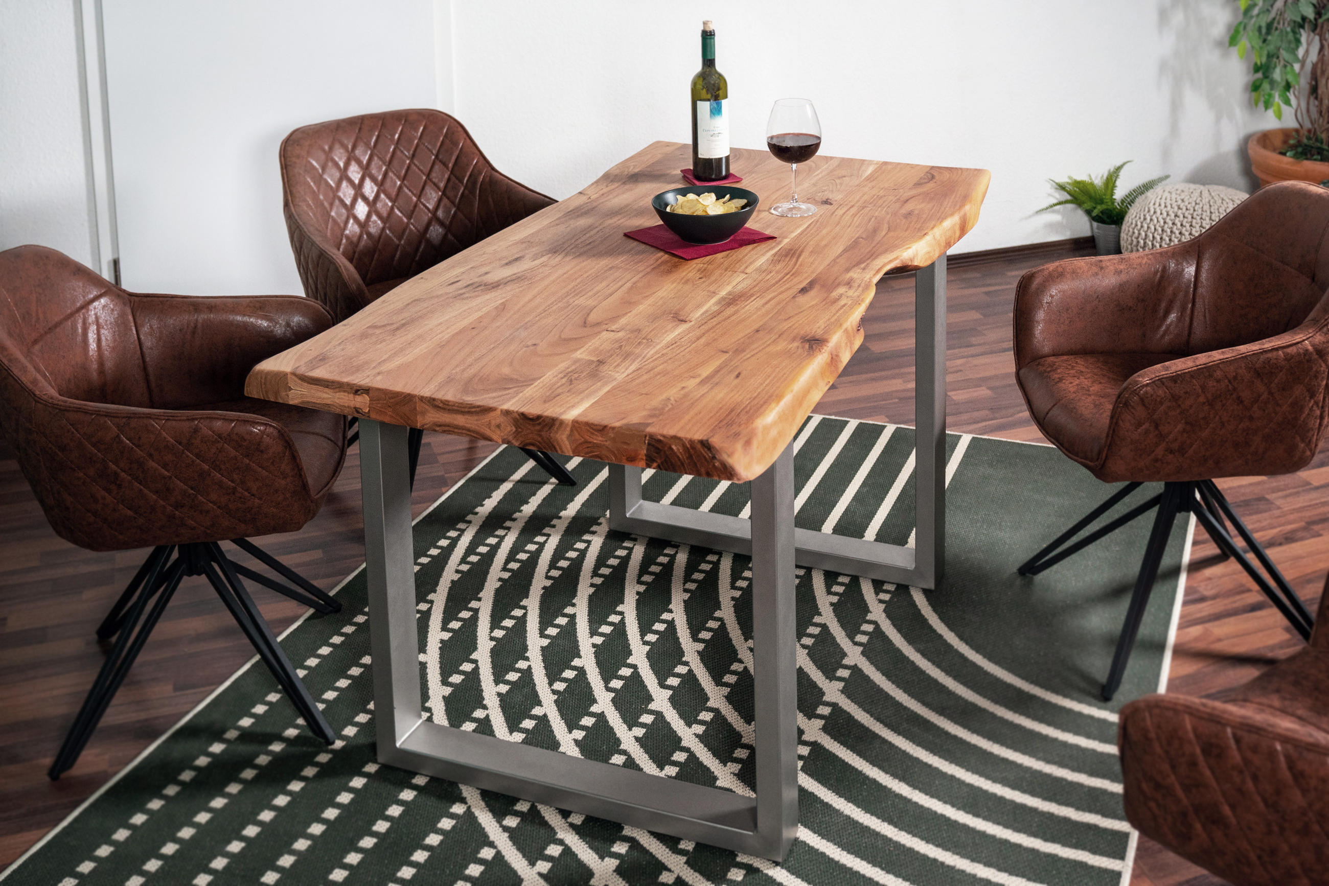 ESSTISCH CALI - Beige/Silberfarben, Holz/Metall (80/140/77cm) - SAM