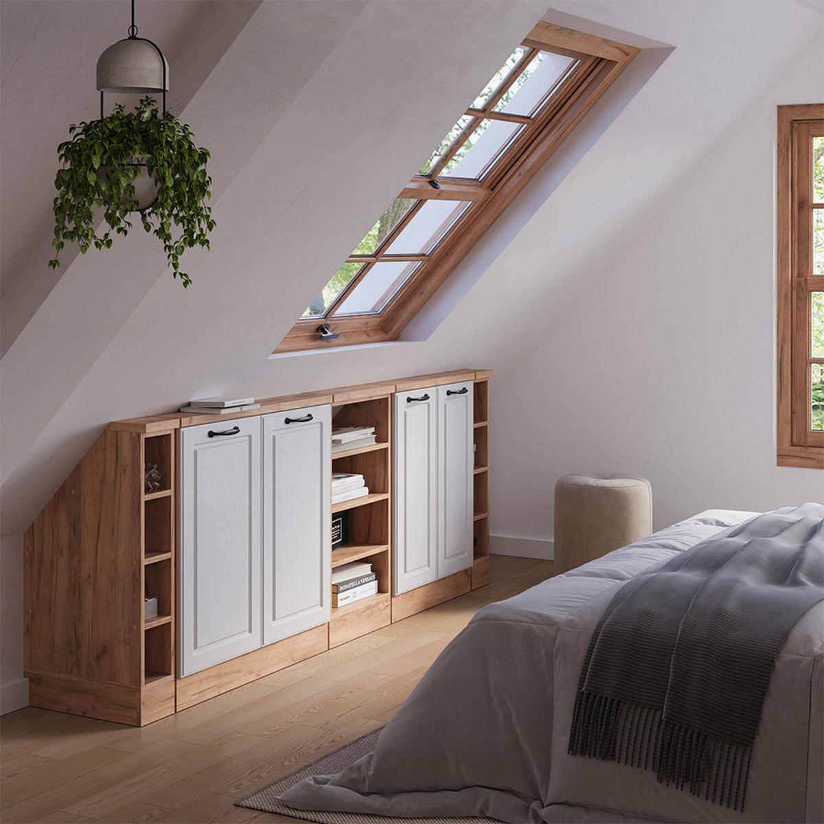 DACHSCHRÄGENSCHRANK-SET Rion Weiß Landhaus/Goldkraft Eiche 5er Set - Honigeiche/Weiß, Holzwerkstoff (210/81.6/46cm) - Vicco