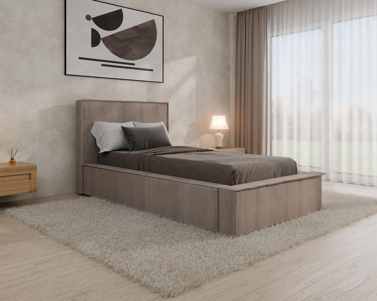 POLSTERBETT SANA 90x200cm Elegantes Polsterbett für modernen Wohnstil , ohne matratze, cappuccino - Cappuccino, Holz (90/200cm) - Homesy