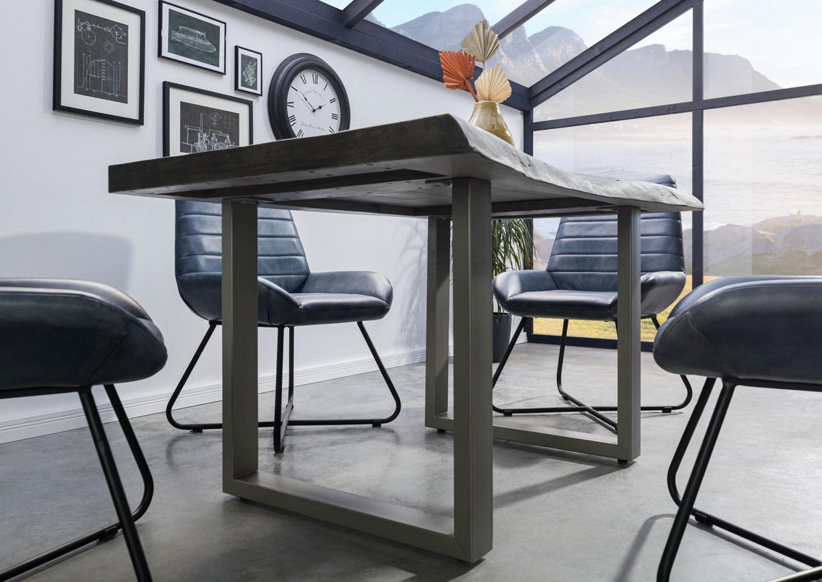 BAUMTISCH Mango 140x90x77 grau lackiert / U-Beine silber matt FREEFORM 5 - Grau, Holz (140/90/77cm) - Massivmoebel24