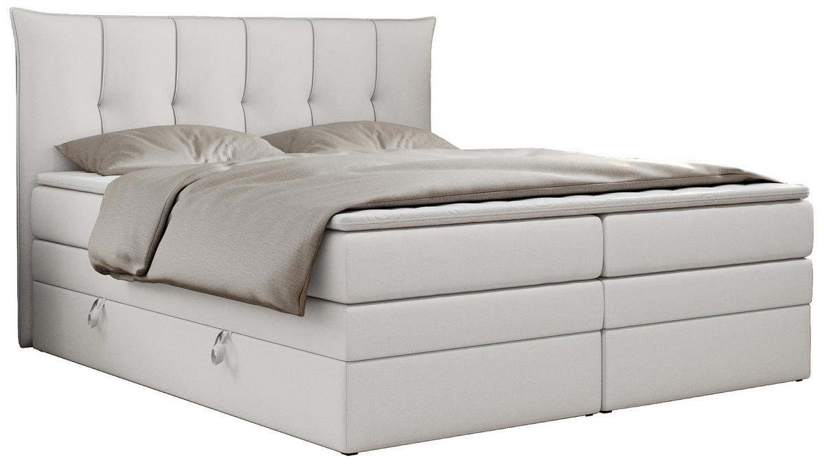 BOXSPRINGBETT PREMIUM 10 KING 200/200 Weiß Kunstleder - H3 - Weiß, Holz/Textil (200/200cm) - MKS