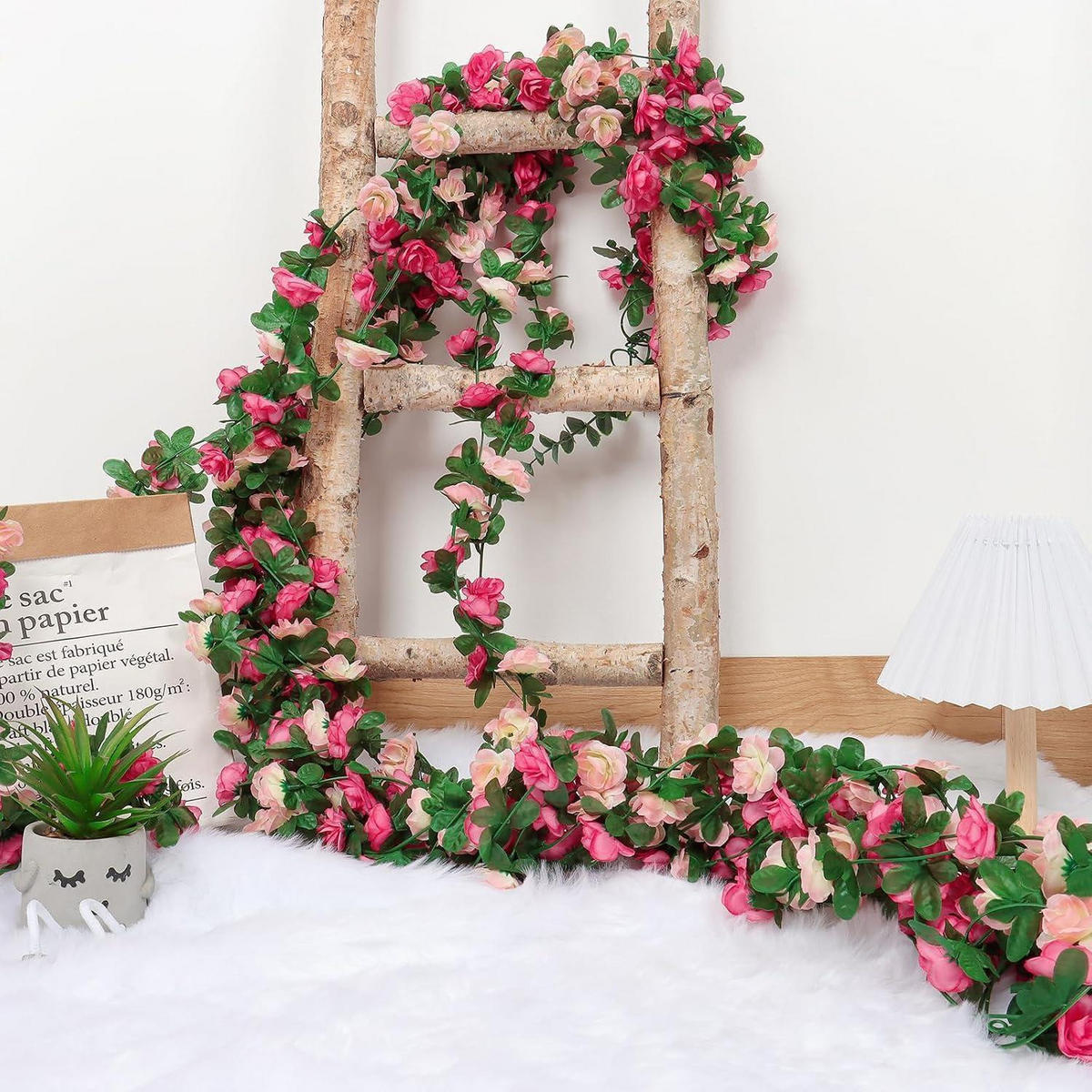 BLUMENGIRLANDE 9-teiliges Set Künstliche Rosen Girlande Rosa 8 Fuß - Rosa, Kunststoff (1cm)