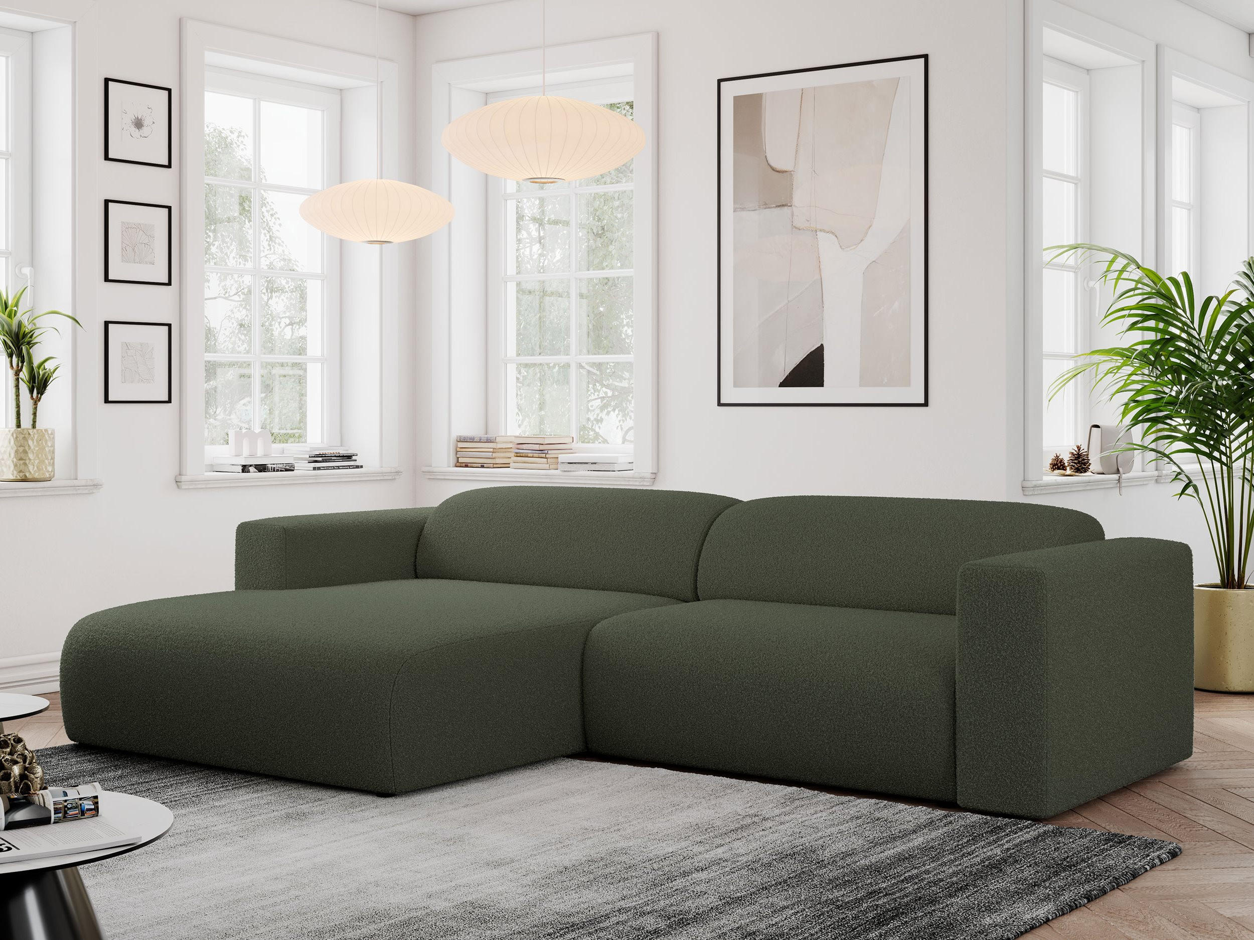 ECKSOFA PASADENA Grün Bouclé - Links Seite - Schwarz/Grün, Kunststoff/Textil (288/180cm) - MKS