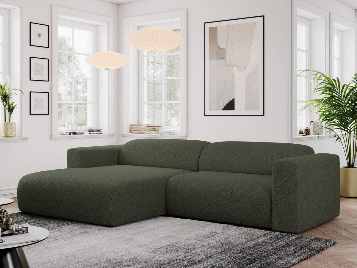ECKSOFA PASADENA Grün Bouclé - Links Seite - Schwarz/Grün, Kunststoff/Textil (288/180cm) - MKS
