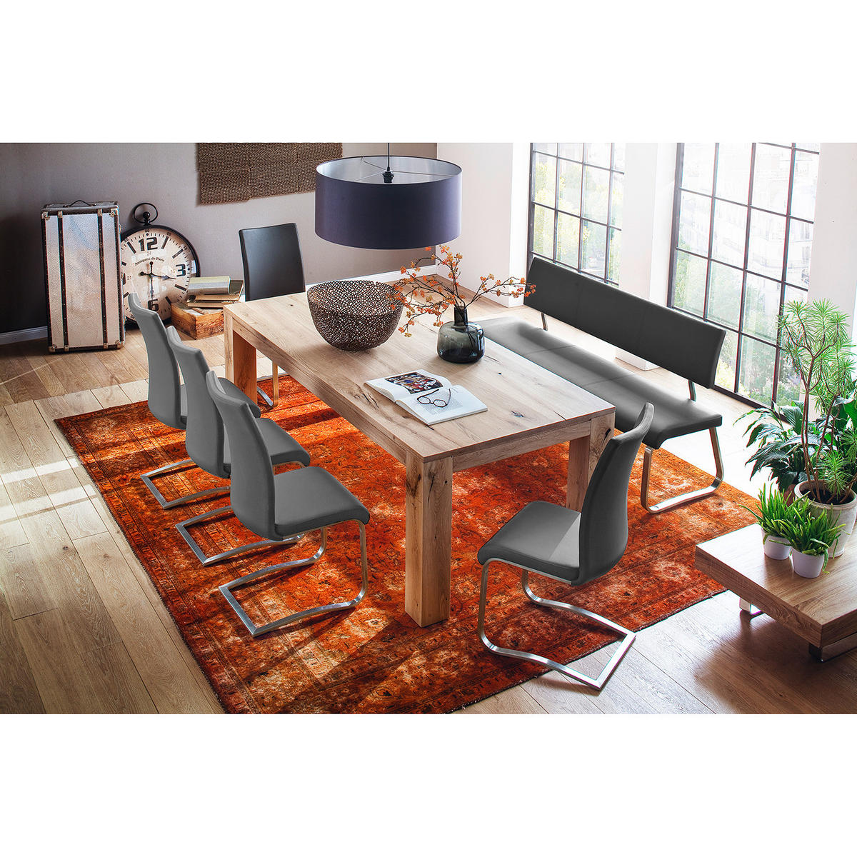 SITZBANK - Kunstleder - Grau, Kunststoff/Metall (175/86/59cm) - home24