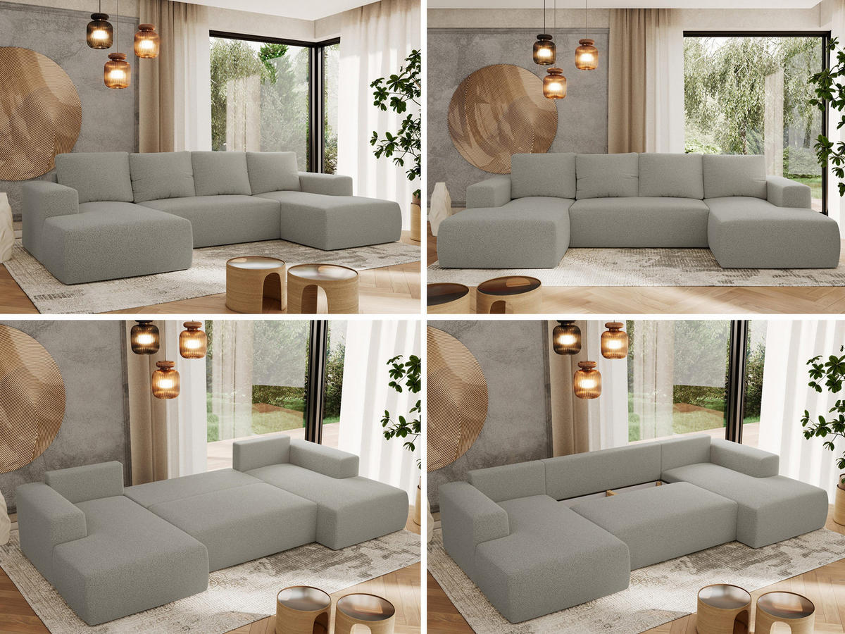 WOHNLANDSCHAFT TRENTINO U Hellgrau Boucle - Hellgrau, Textil (334/91/163cm) - MKS