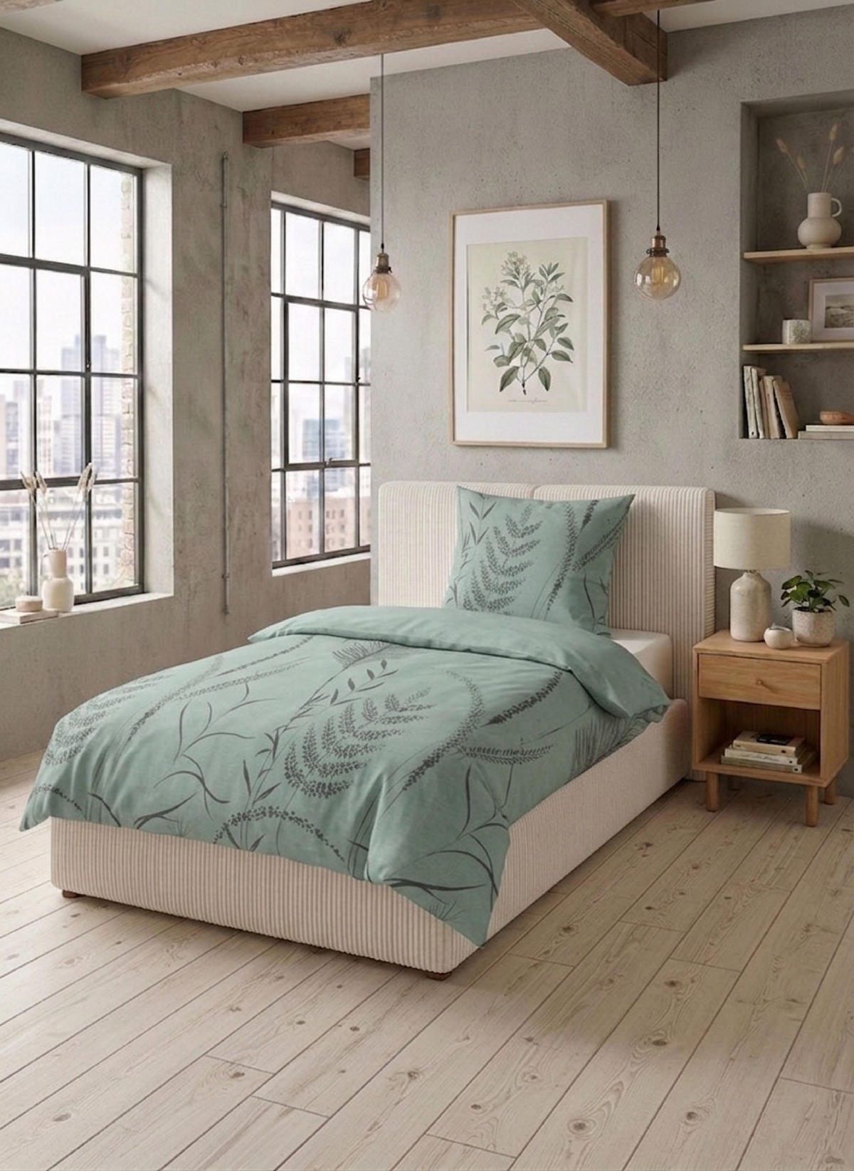 BETTWÄSCHE-GARNITUR Premium Melange Graeser fichte, 155x220 cm + 80x80 cm - Dunkelgrün, Textil (155/220cm) - biberna