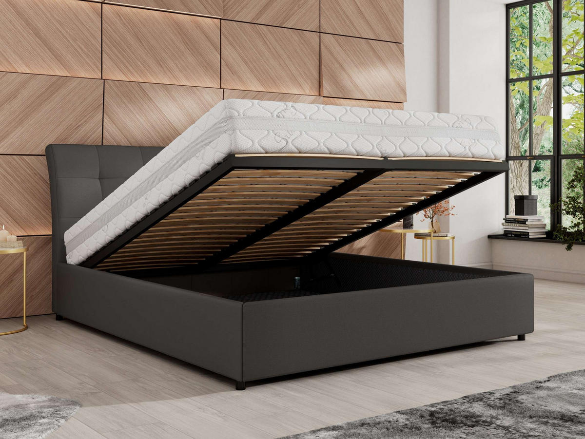 POLSTERBETT GALA CLASSIC 160/200 - Grau Kunstleder - Pocket-Matratze - Grau, Textil (160/200cm) - MKS