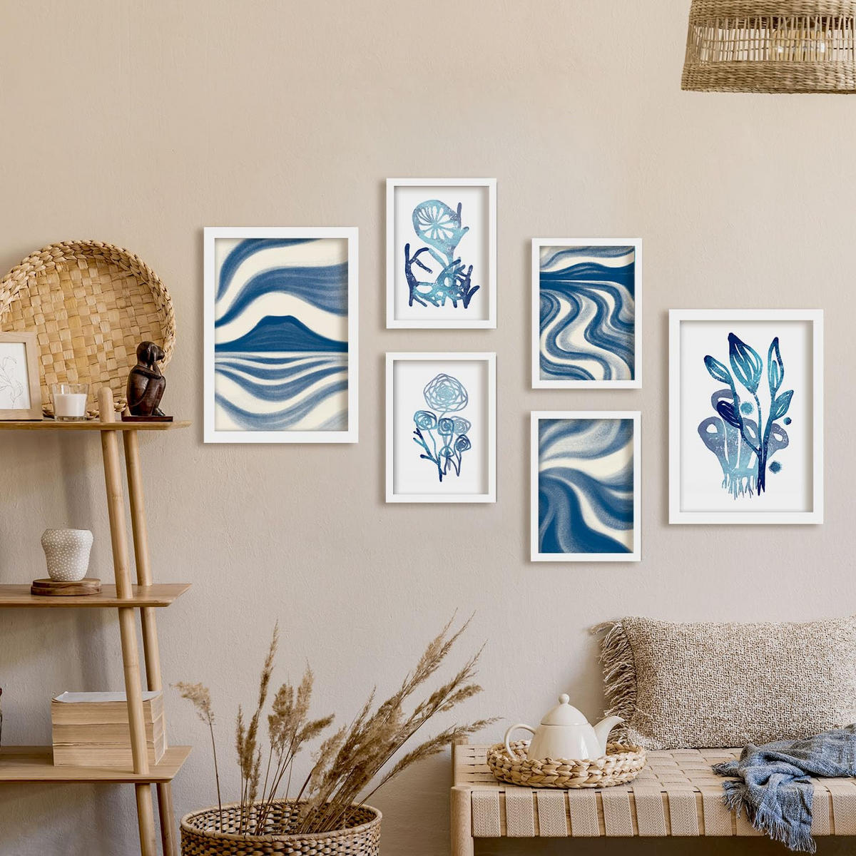 POSTER Set Mit 6 Immer Noch Natur In Blume Zusammenfassung Ästhetische Dekorative Gemälde Für Ihr Wohnzimmer Zuhause A3 & A4 Weißer Rahmen - Weiß, Papier (29/3cm) - Nacnic