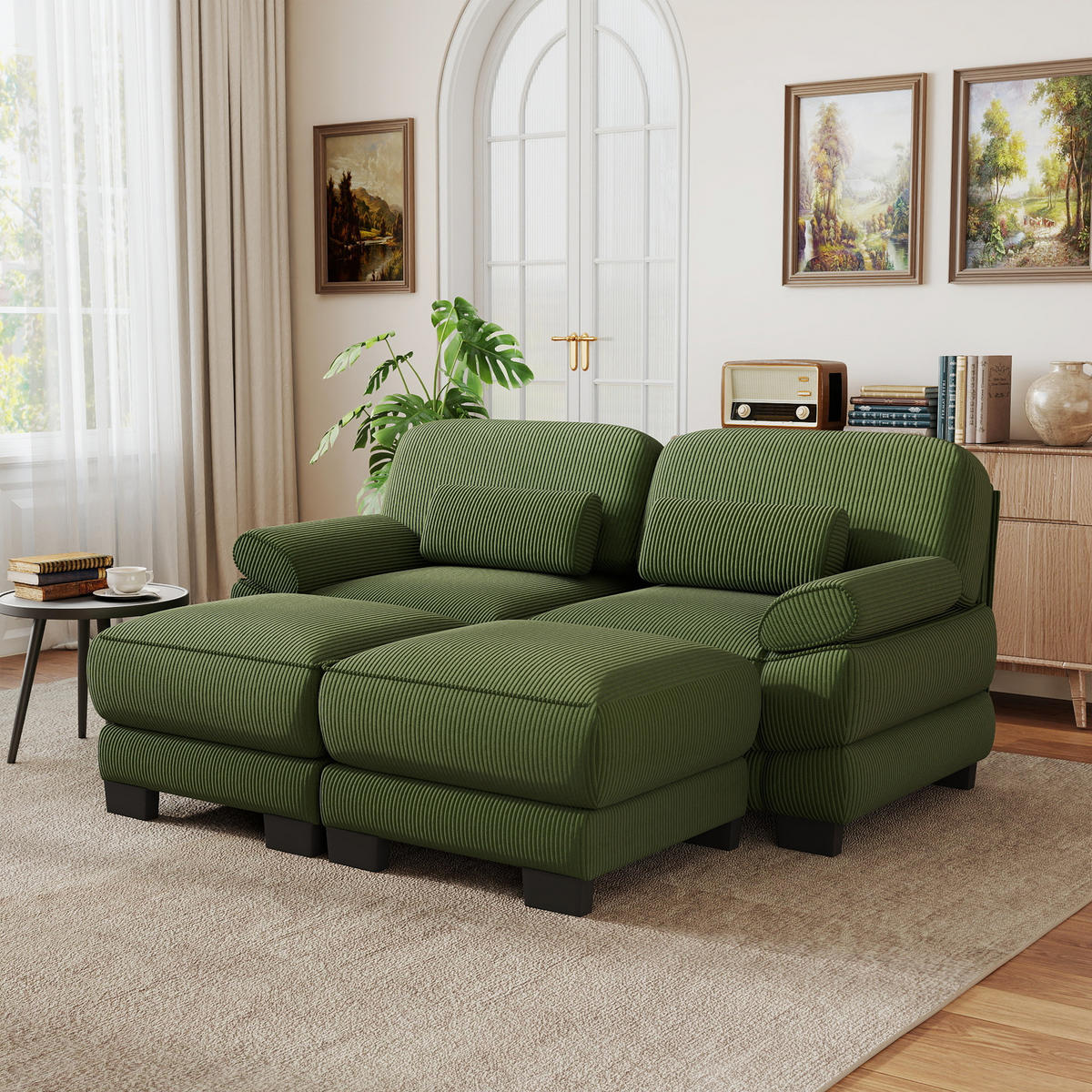 2-SITZER-SOFA modular mit 2 Hockern, DE-42659, Grün - Grün, Holz (194/94/161cm) - ComfortXL