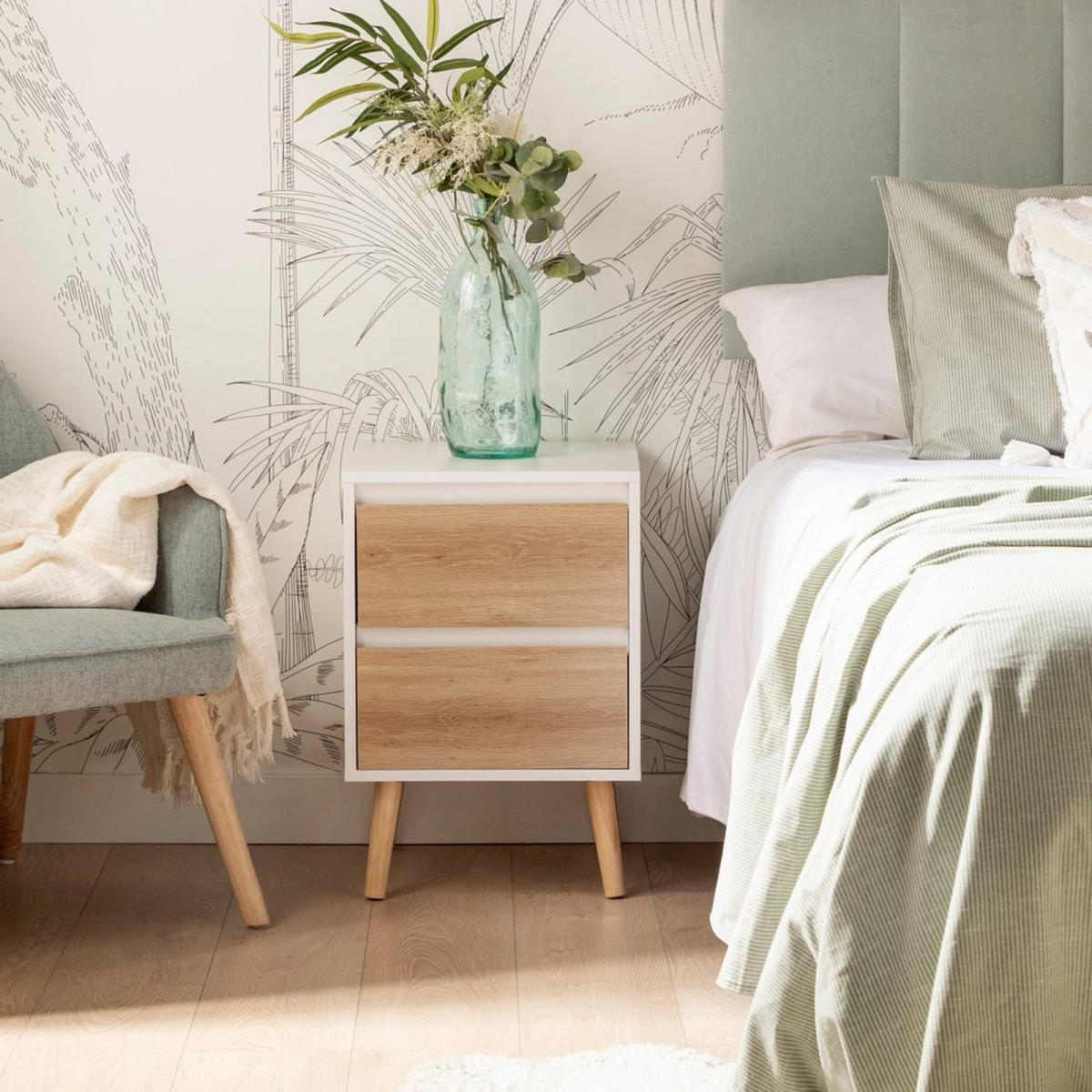 NACHTTISCH 2 SCHUBLADEN Kemi Zweifarbig 40 cm x 59 cm - Multicolor, Holzwerkstoff (40/59/40cm)