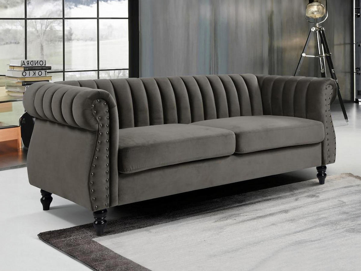 CHESTERFIELD-SOFA - 3-Sitzer - Samt - Grau - TRUMBO - Grau, Textil (195/77/78cm) - Vente-Unique