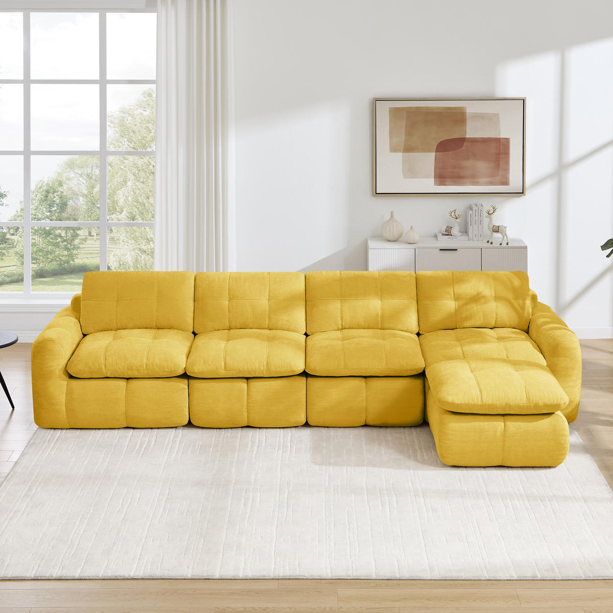 ECKSOFA DE-34464 4-Sitzer L-Form mit Ottoman Gelb - Gelb, Textil (160/334cm) - ComfortXL