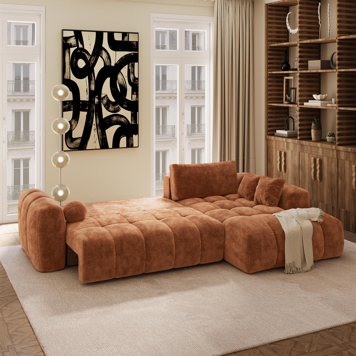ECKSOFA rechtwinklig SKY Geprägter Samt Terrakotta 310cm - Dunkelorange/Terracotta, Textil (310/180cm) - Premium Interiors