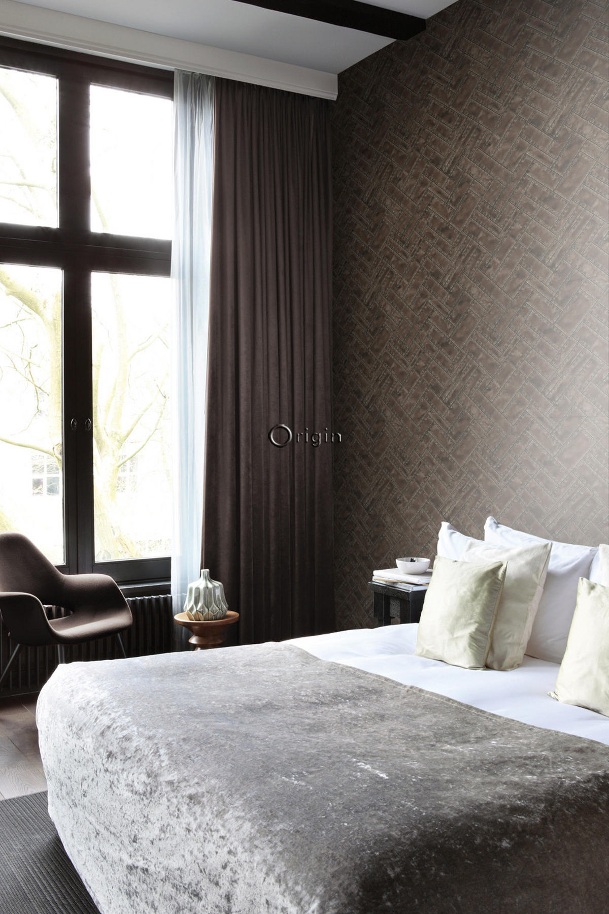 TAPETE Metallplatten 53 cm x 10.05 m - Braun, Papier (53/1000cm) - Origin Wallcoverings