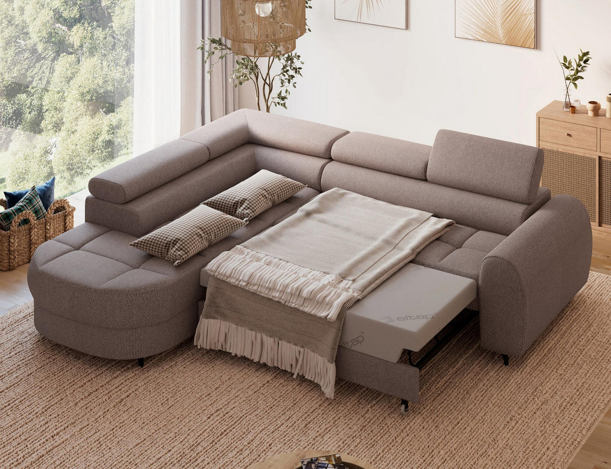 ECKSOFA Vesteria mit Schlaffunktion und Bettkasten – Modernes Design, verstellbare Kopfstützen und hoher Sitzkomfort - Braun, Kunststoff (279/72cm) - Wohnideebilder