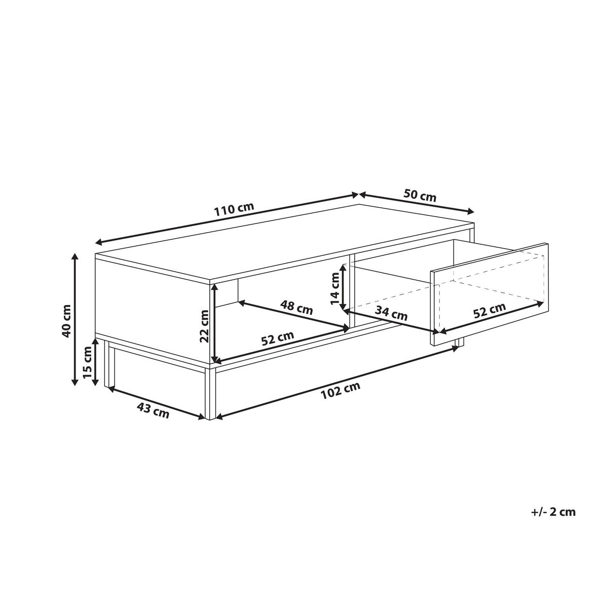 COUCHTISCH Hellbraun Royalla - Hellbraun, Holzwerkstoff (50/110/40cm) - Beliani