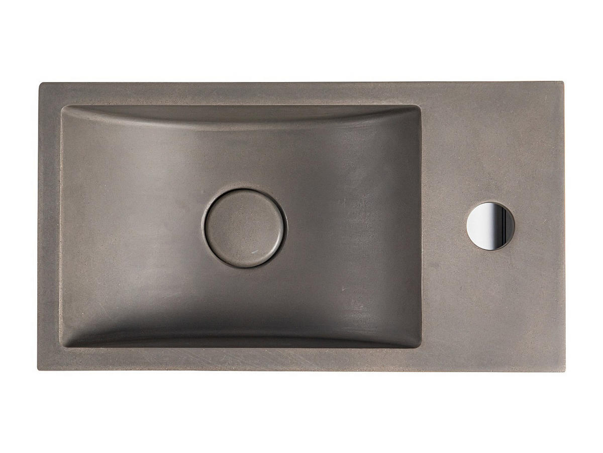 HANDWASCHBECKEN hängend rechteckig aus Beton - Wasserhahn rechts - B 40 x T 22 cm - UCHAMI - Grau, Metall (40/19.5/22cm) - Vente-Unique