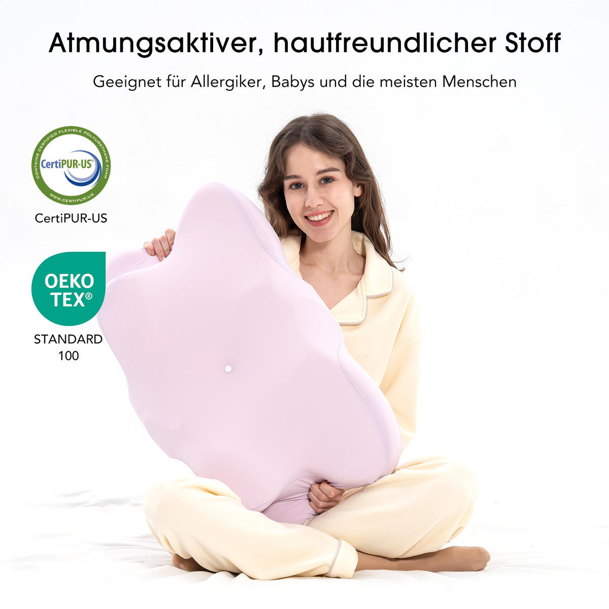 SCHMETTERLINGSKISSEN Memory-Schaum Modell (ergonomisch) Hellrosa 65×41 cm OEKO-TEX® zertifiziert Vorderseite 8 cm / Rückseite 12 cm - Rosa, Textil (41/65cm) - CHICASA