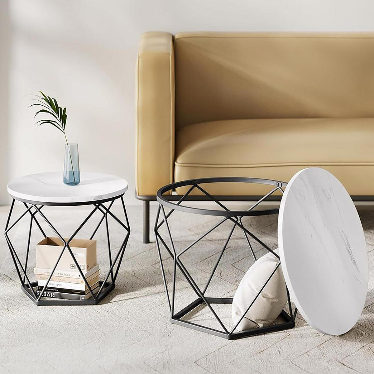 2-TLG.COUCHTISCH-SET - Multicolor, Holzwerkstoff/Metall (40/40/50cm) - Relaxdays