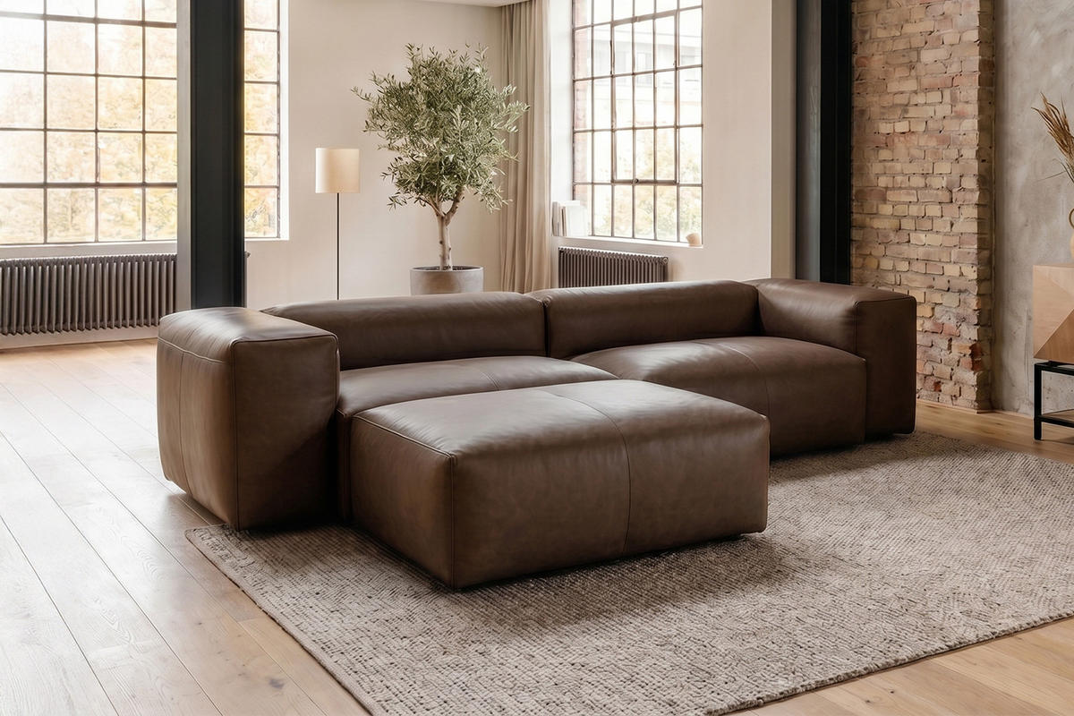 SOFA CELESTE Dunkelbraun Leder - Dunkelbraun/Schwarz, Leder/Kunststoff (302/114cm) - KAWOLA