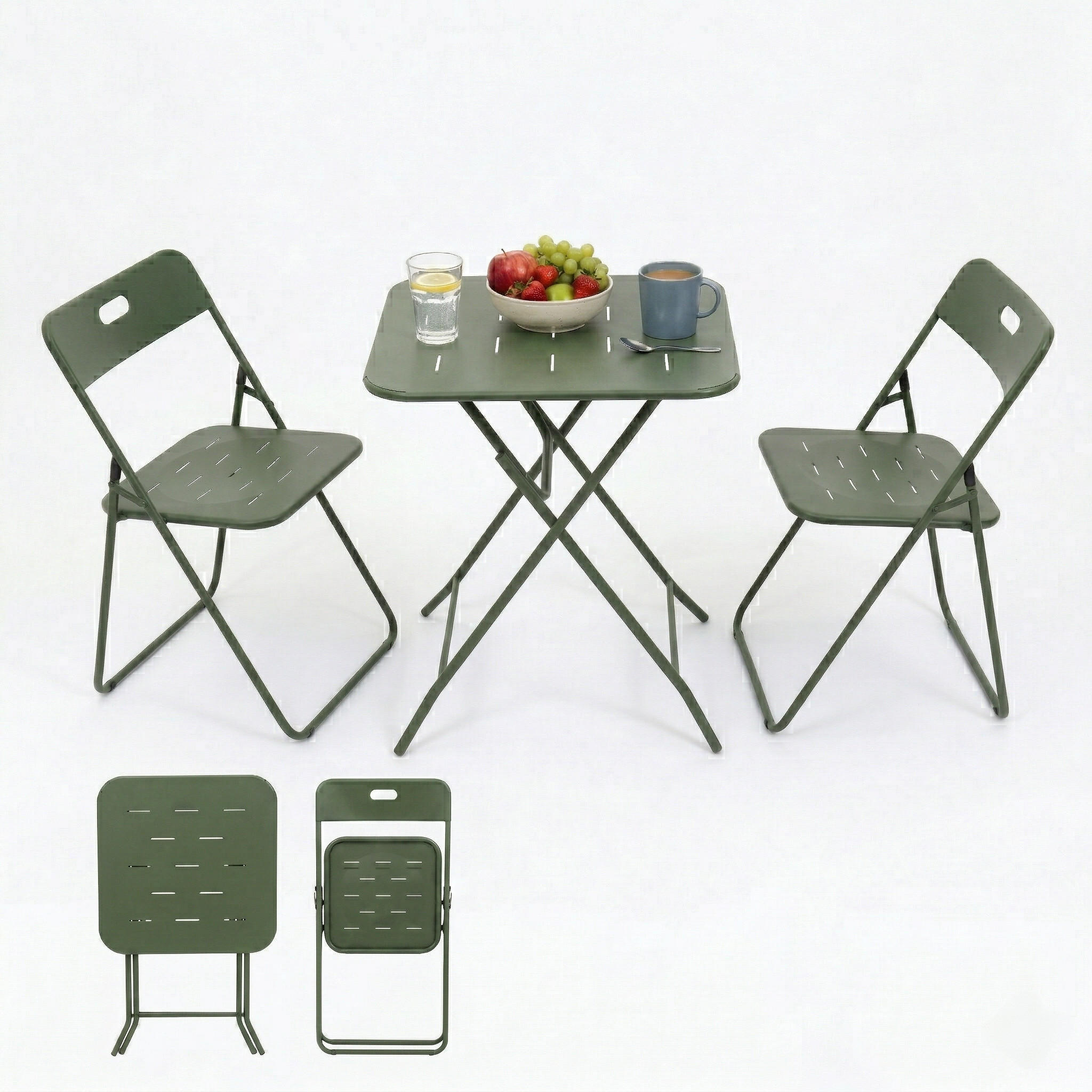 BALKONSET BISTRO SET,klappbar,Metall,für 2 Personen,Grün - Grün, Metall - LVHOM