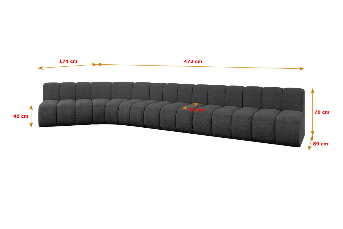ECKSOFA modulares Sofa Montra-L3 - 472x174x70 cm Grau - Grau, Holzwerkstoff/Textil (472/174cm) - ALTDECOR