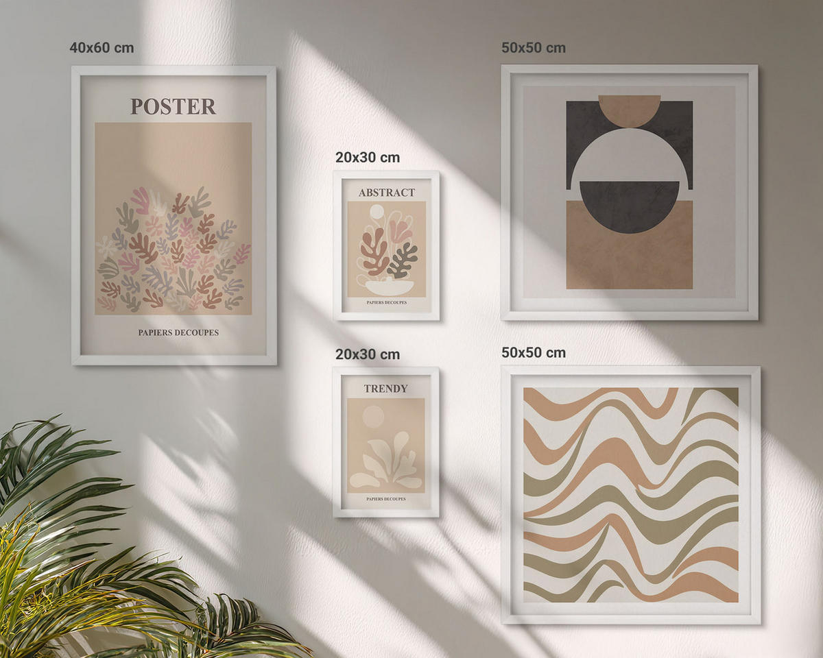 WANDBILDER 5er-Set - 50x50 cm & 20x30 cm & 40x60 cm Weißer Rahmen - Abstrakte Formenmuster - Weiß, Kunststoff (40/60cm) - ArtPrintCave