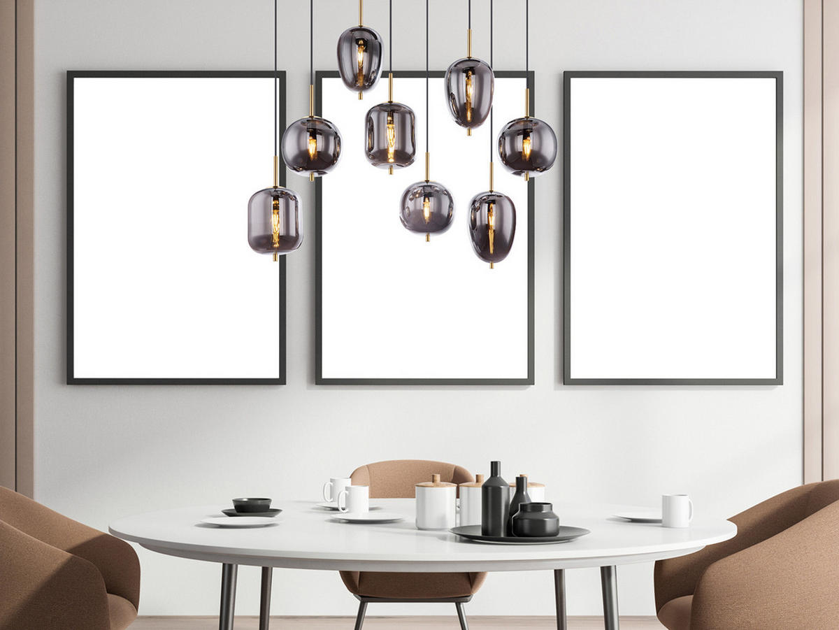LED-PENDELLEUCHTE Messing Breite 94cm, Glaskugeln Rauchglas - Messingfarben/Schwarz, Glas/Metall (34/94/120cm) - meineWunschleuchte