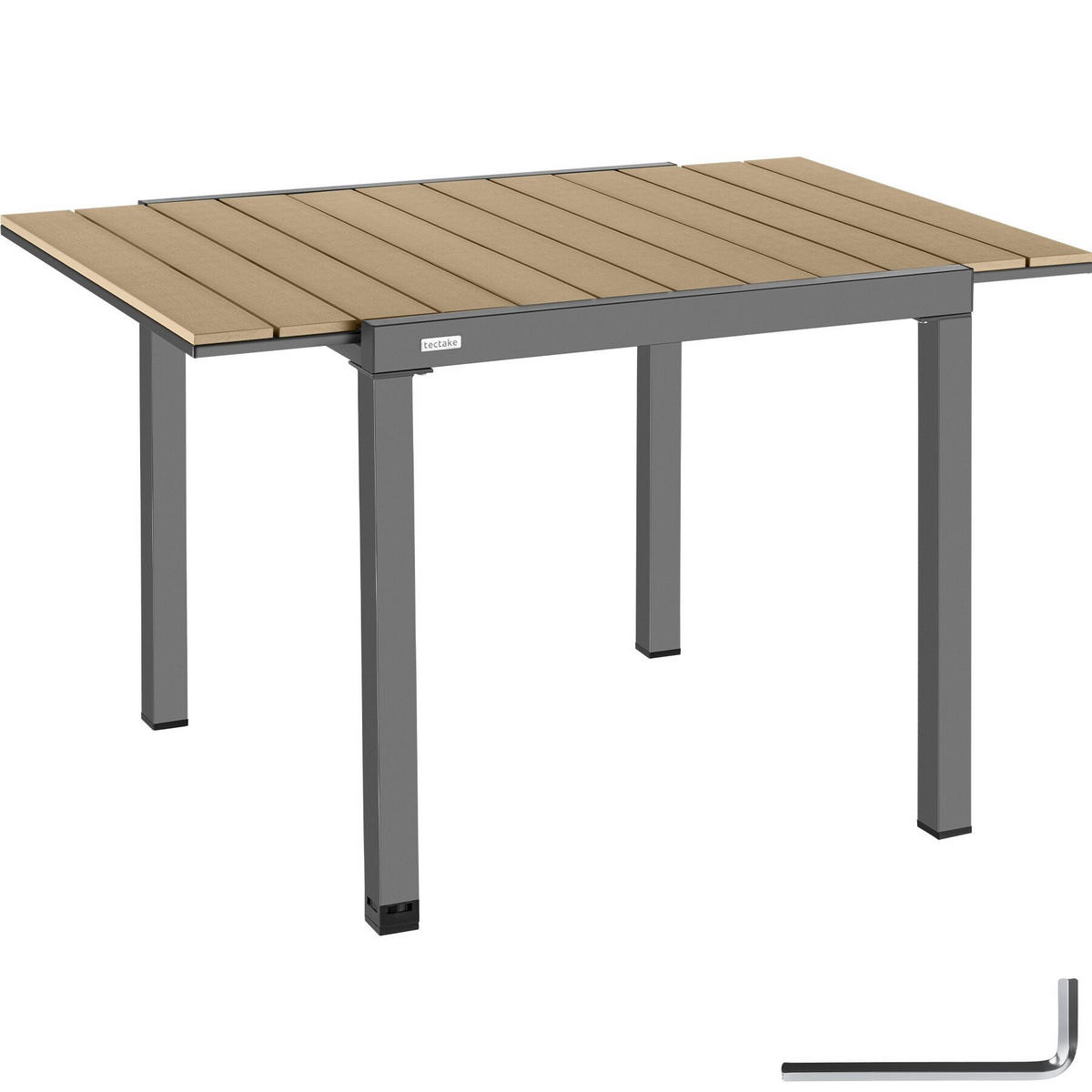 ALUMINIUM GARTENTISCH Inca, 80–120 x 80 x 74 cm, schwarz/braun - Schwarz/Braun, Kunststoff (120/80/74cm) - tectake