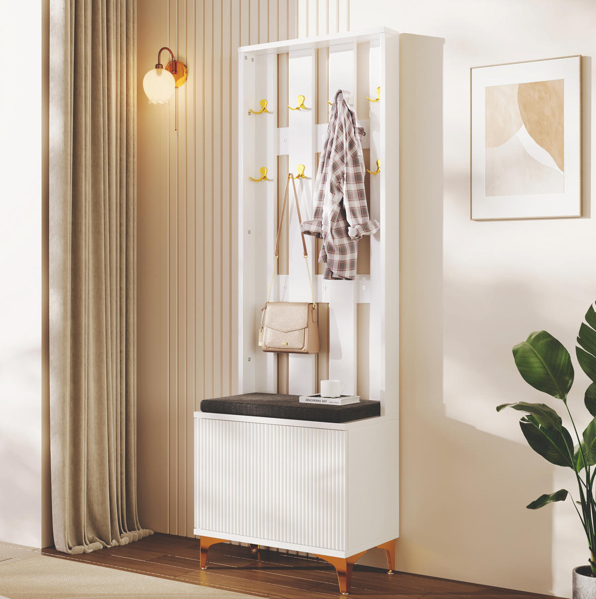 GARDEROBE 60,5/35,2/180,5 cm aus Spanplatte mit Wellenfront und Drucköffnung Weiß - Weiß, Holzwerkstoff (60.5/180.5/35.2cm) - Modenvie