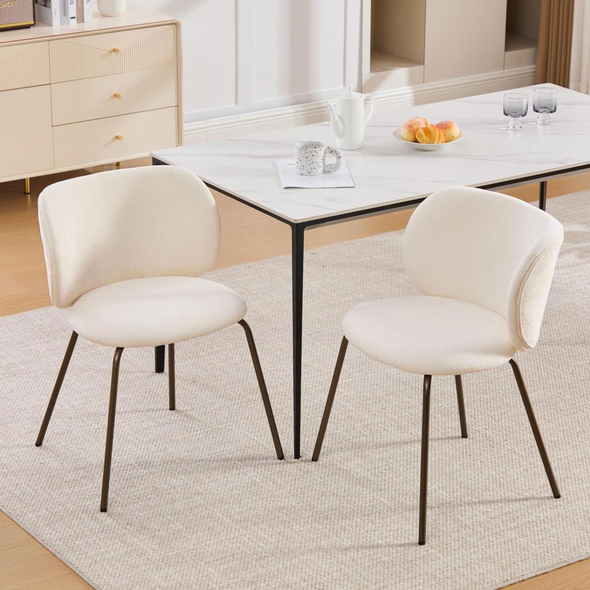 ESSZIMMERSTUHL 2er-Set mit Chenille-Bezug Creme - Beige, Metall (46.5/80/52.1cm) - Meubliv