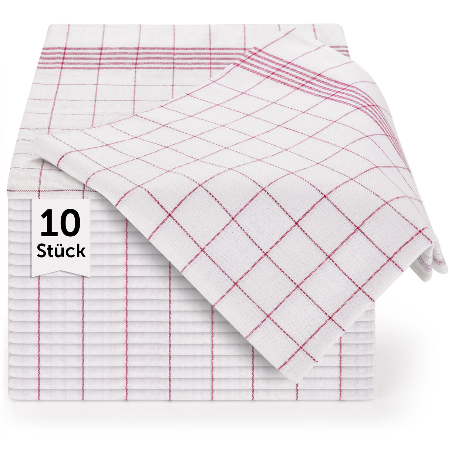 GESCHIRRTÜCHER 10er Set, 50/70 cm, 100% Baumwolle, kariert - Rot, Naturmaterialien (50/70cm) - Blumtal