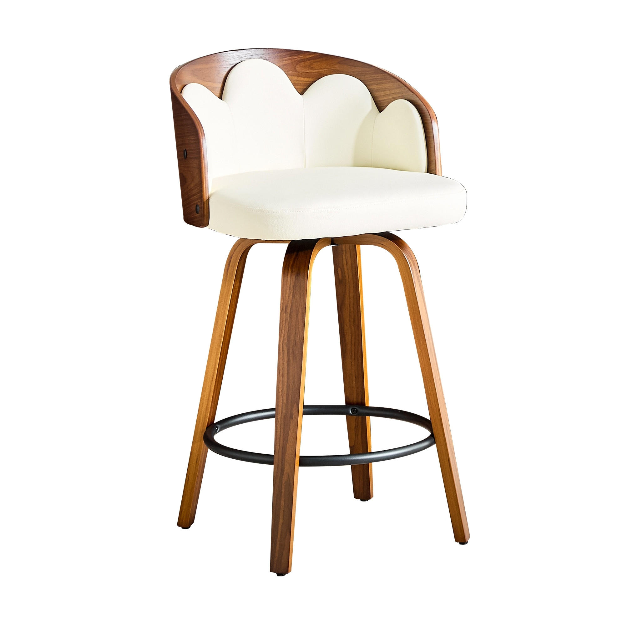 BARHOCKER mit Blüten-Rückenlehne und Metall-Fußstütze - Weiß, Holz (41.5/89/46.5cm) - MIVRAY