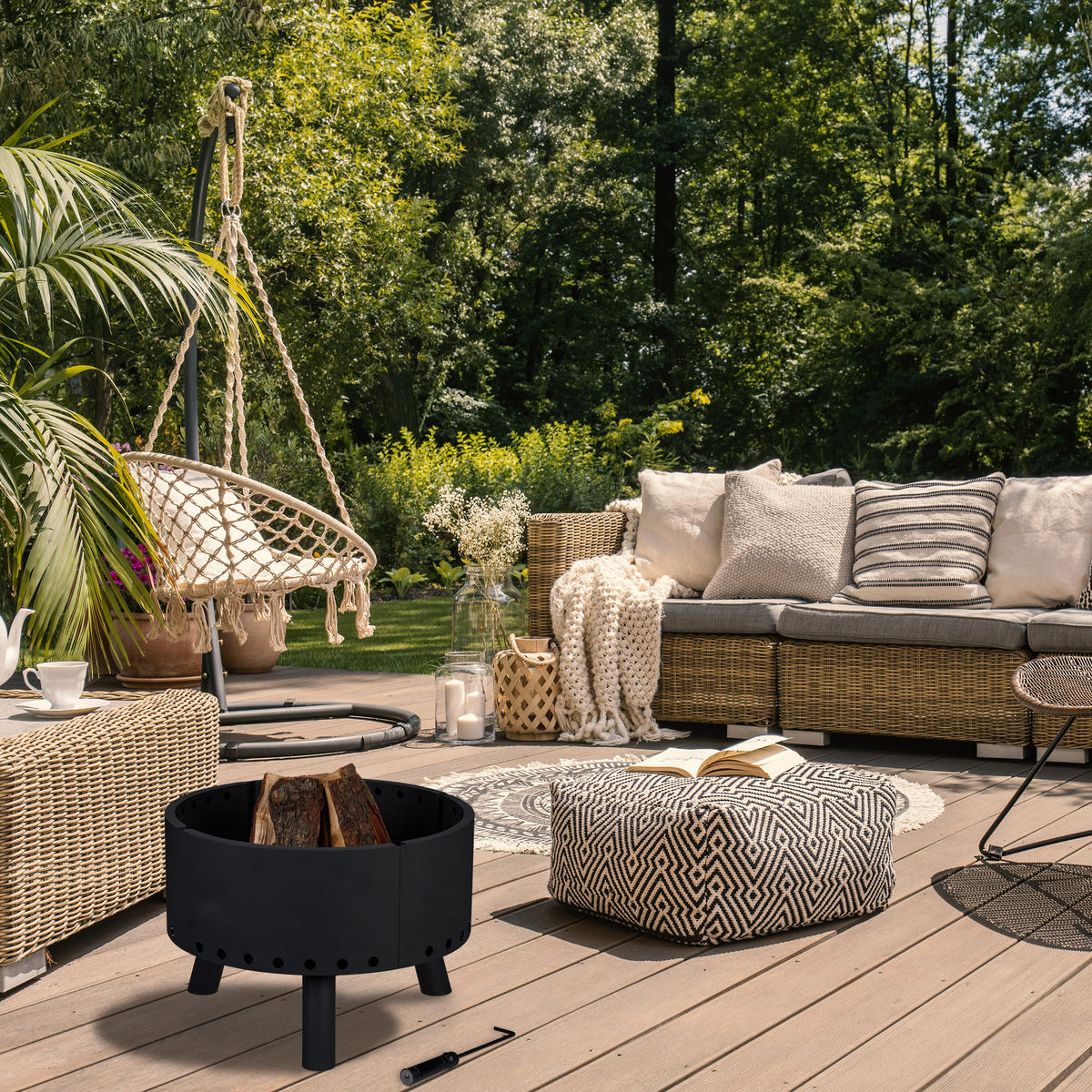 FEUERSCHALE - Schwarz, Metall (58.5/40.5/58.5cm) - Relaxdays