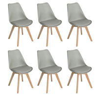 ESSZIMMERSTUHL 6er Set Grau mit Massivholzbeinen im Retro Design - Grau, Kunststoff (48/82/52cm)
