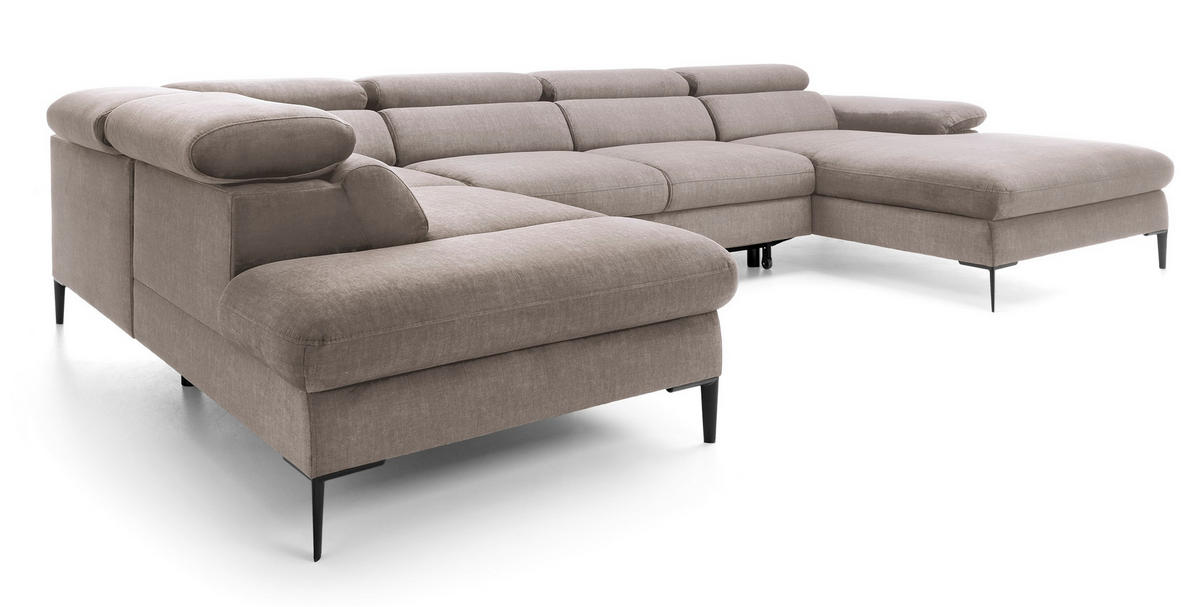 ECKSOFA U-Form 350 cm Amaro M mit Schlaffunktion, Rechts, Dunkelbeige - Cappuccino, Holz (353/214cm) - Emporius