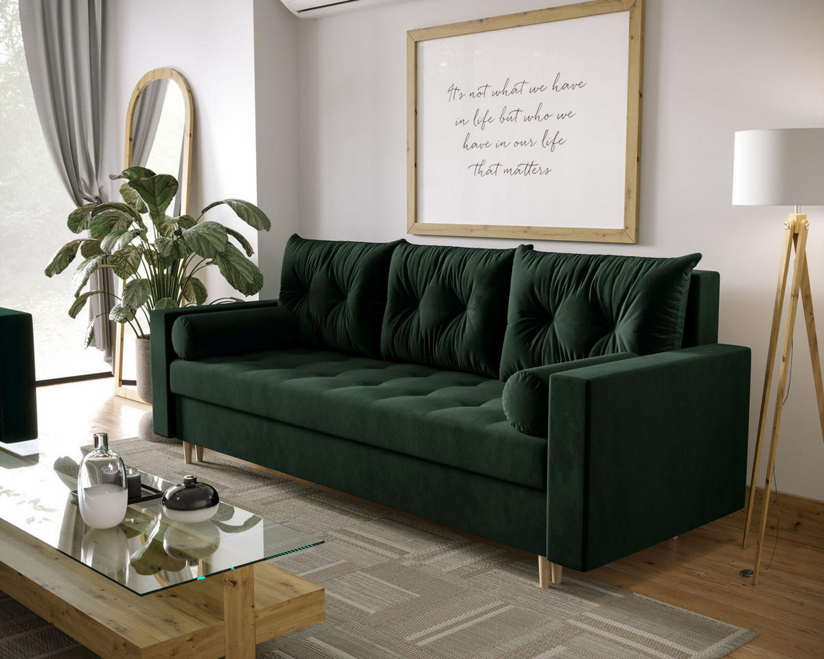 SOFA SKANDI mit Schlaffunktion ITAKA 10 mit Stauraum - Grün, Textil (90/88/232cm) - Bedante