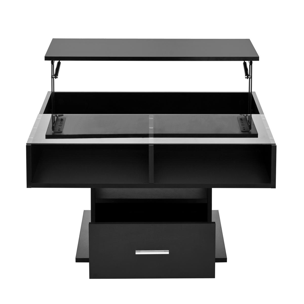 COUCHTISCH 78/78/59.5 cm hochglänzend mit LED-Beleuchtung höhenverstellbar - Schwarz, Holzwerkstoff (78/78/59.5cm) - OKWISH