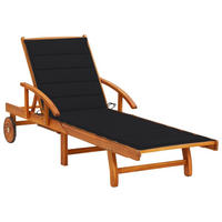 SONNENLIEGE mit Auflage Akazie Massivholz - Schwarz, Holz (67/85/200cm) - furnicato