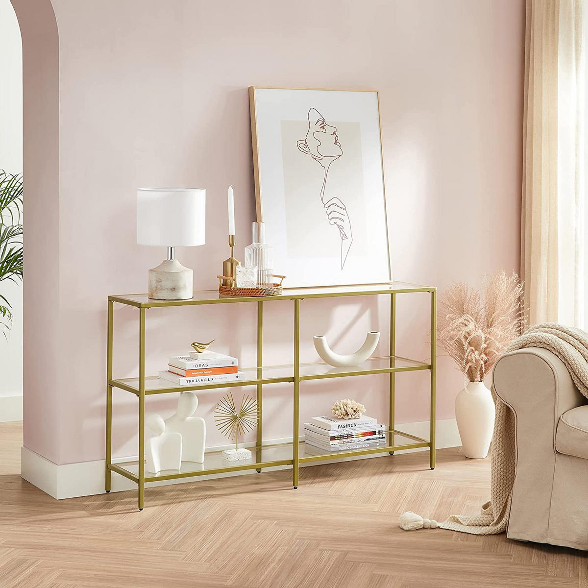 KONSOLENTISCH - Goldfarben, Metall (130/30/73cm) - Hansiro