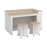 SET zentrale Kücheninsel + 2 Hocker - Weiß & Holzfarben hell - NUSICE - Naturfarben, Holz (138.7/82/79.2cm) - Vente-Unique