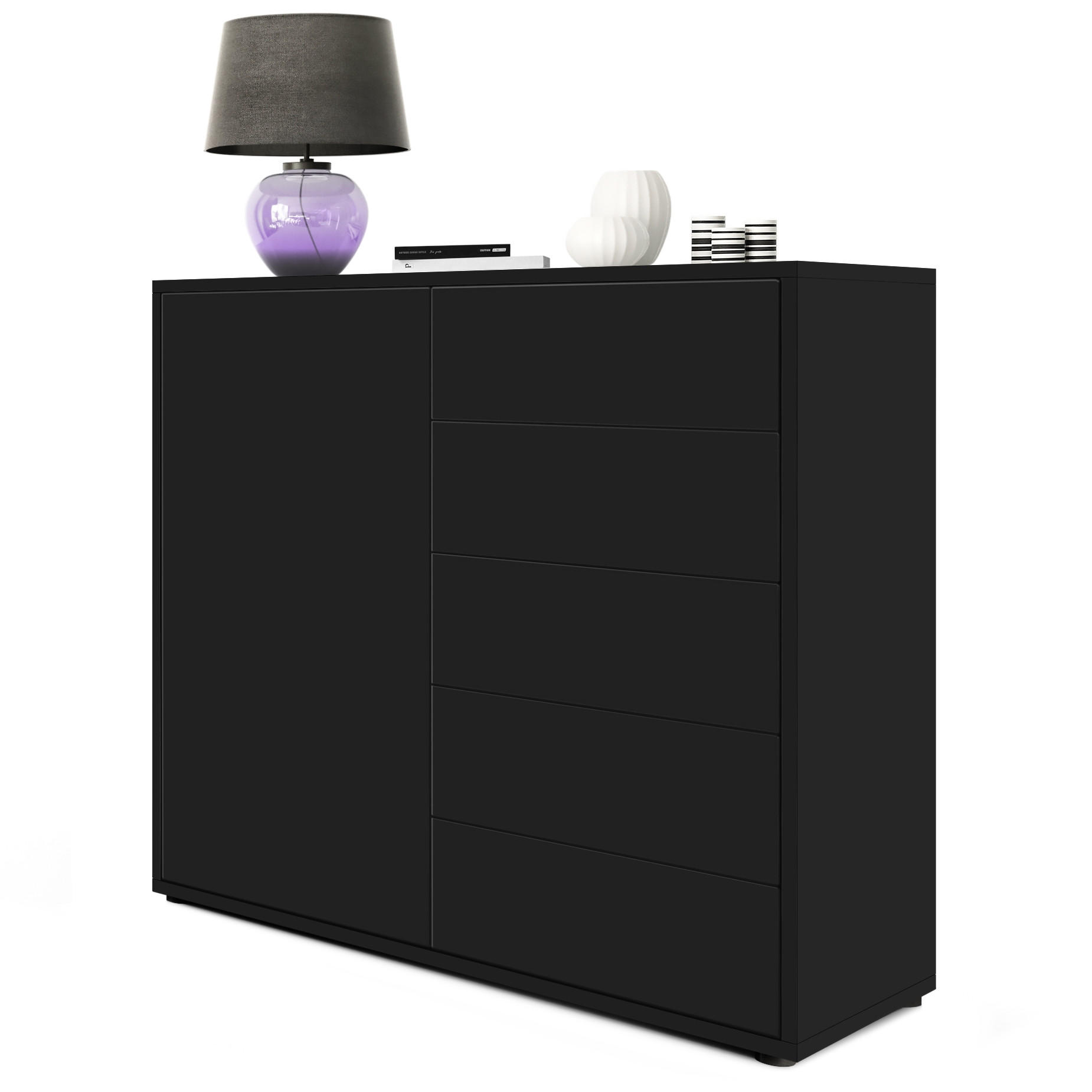 KOMMODE Ben Front in Schwarz matt - Schwarz, Holzwerkstoff (79/74/36cm) - Vladon