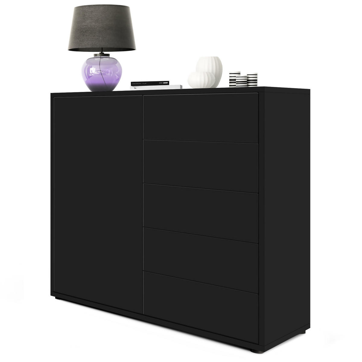 KOMMODE Ben Front in Schwarz matt - Schwarz, Holzwerkstoff (79/74/36cm) - Vladon