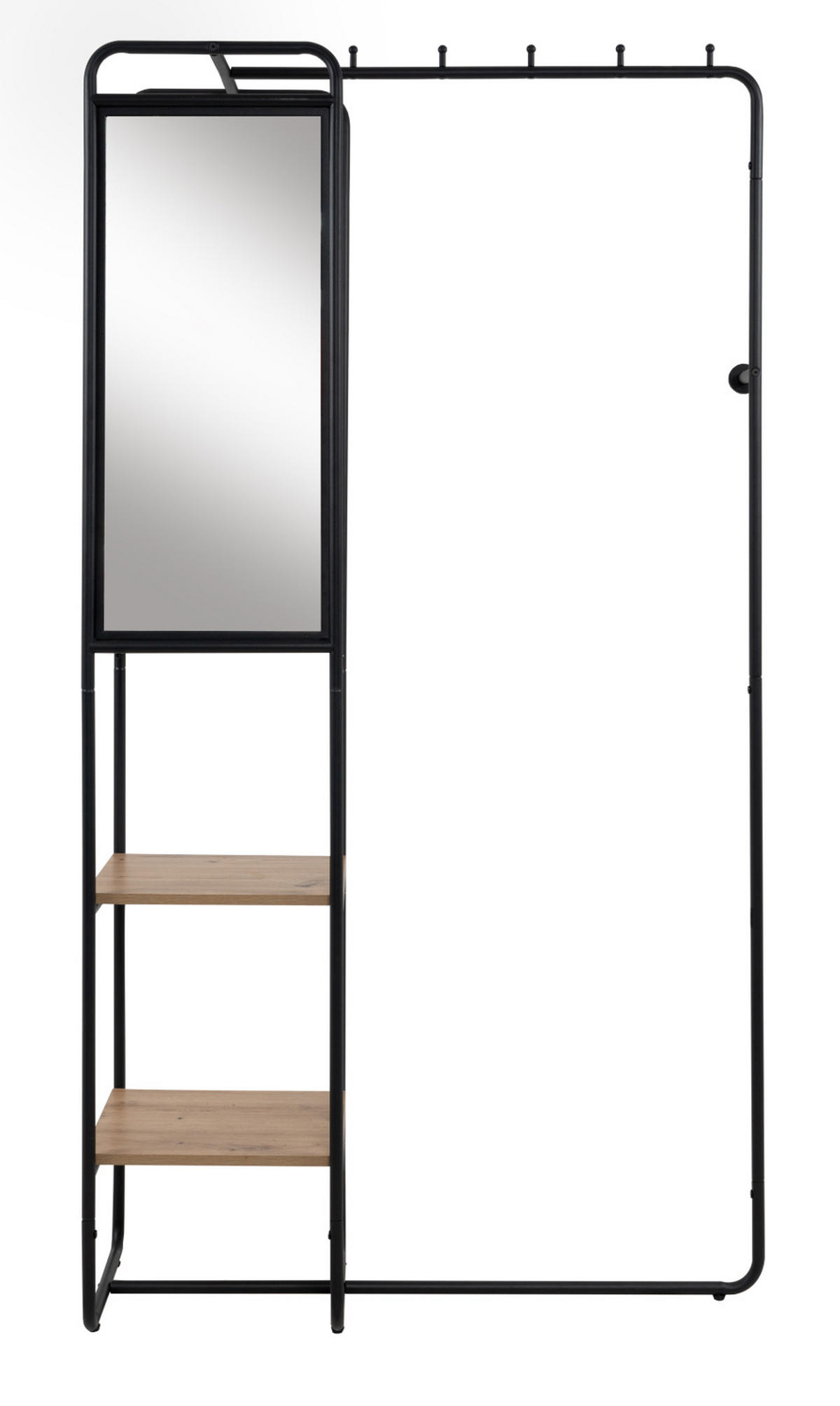 KOMPAKTGARDEROBE schwarz Metall 100 cm, Garderobe mit Spiegel - Schwarz, Holzwerkstoff/Metall (100/185/37cm) - Furn.Design