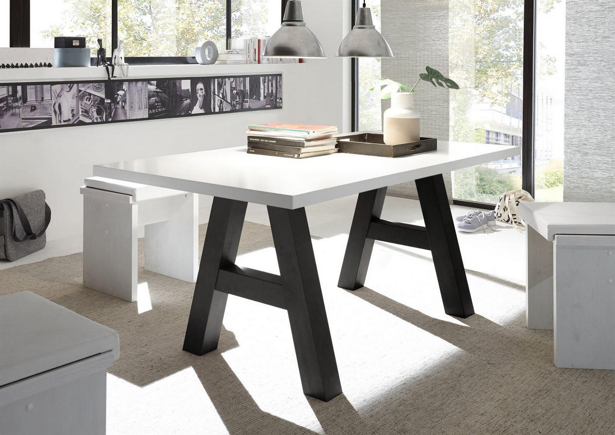 ESSZIMMERTISCH Elia 8 200x100x75 Holzwerkstoff Farbe Schwarzstahl/Weiß - Weiß, Holz (200/100/75cm) - 58aufmkessel