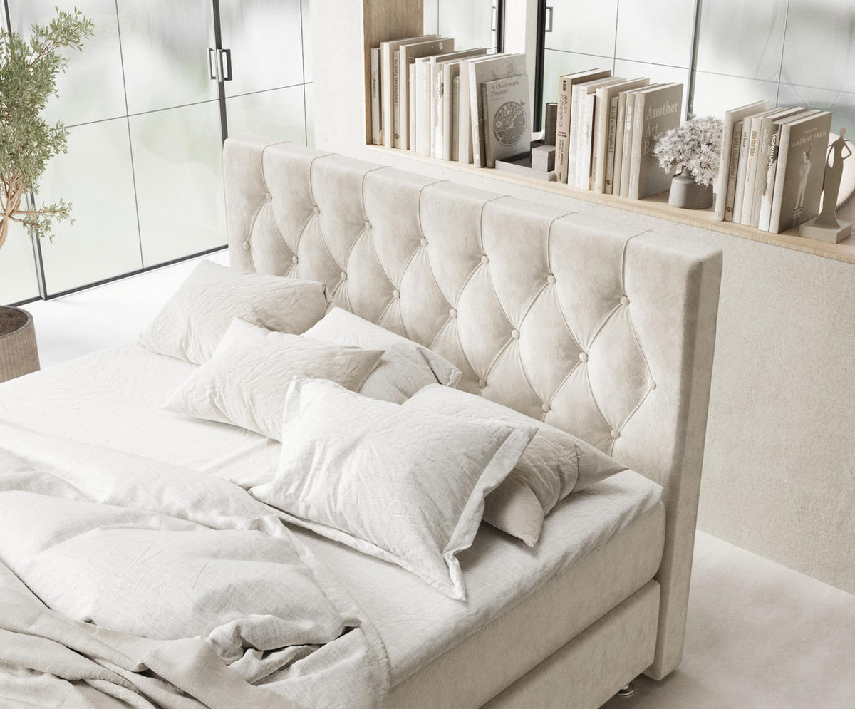 BOXSPRINGBETT Excelsior Ecru 200/200 cm mit Latex-Topper - Ecru/Silberfarben, Holz/Holzwerkstoff (200/200cm) - Maison de Reve