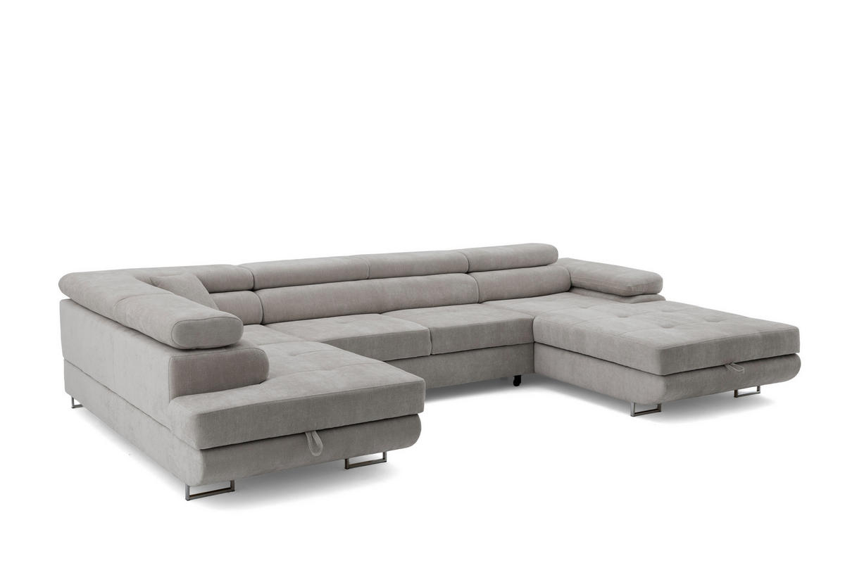 ECKSOFA U-Form WILD U Links mit Schlaffunktion 130x260 Chenille Grau - Silberfarben/Grau, Holz/Textil (350/90/203cm) - Muffo